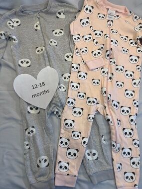 Kappa - set of 2 Pink and Gray Panda Pajama/sleepers - footless